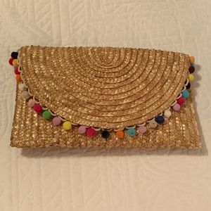 Straw Pom Pom Clutch